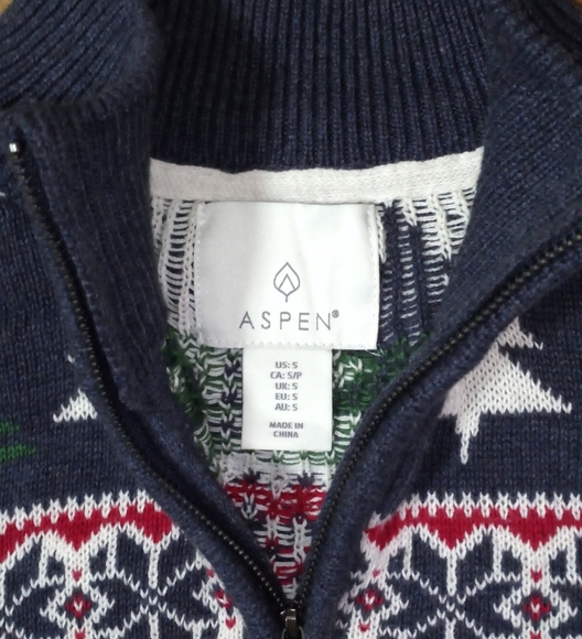 ASPEN 3/4 ZIP SWEATER REDGREEN BLUE PRINT HOLIDAY - Picture 13 of 14